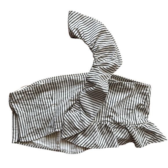 Future Collective Striped One Shoulder Denim Cropped Top Black White Sz XL - Picture 8 of 10